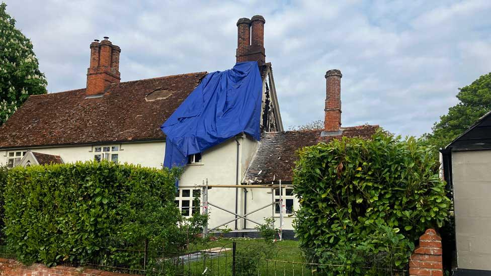 Roof fire in Hasketon, Suffolk