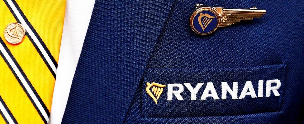 Image shows Ryanair logo on staff uniform