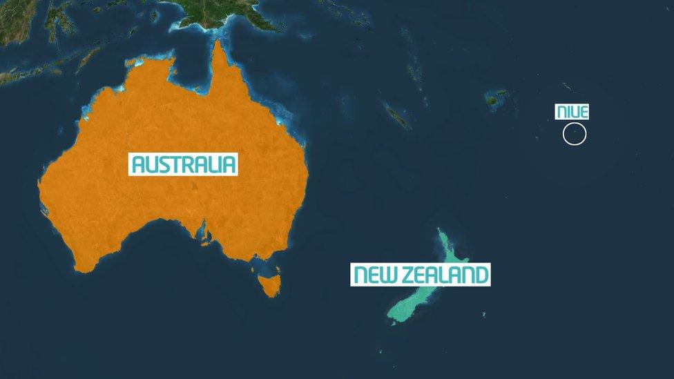 Niue on a map with Australia and New Zealand highlighted