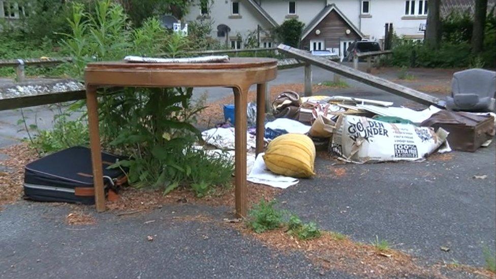 Fly tipping near Y Plas, Machynlleth