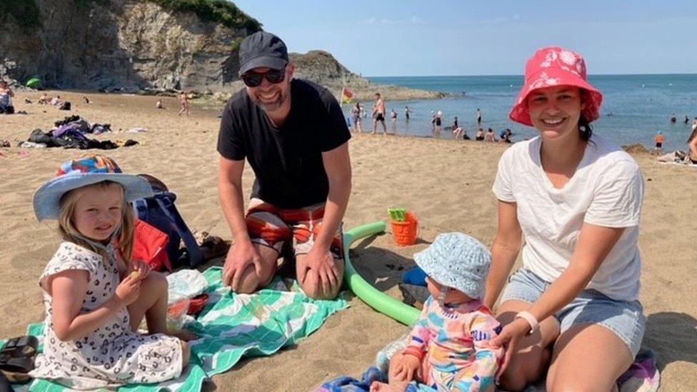 Family on Aberporth beach