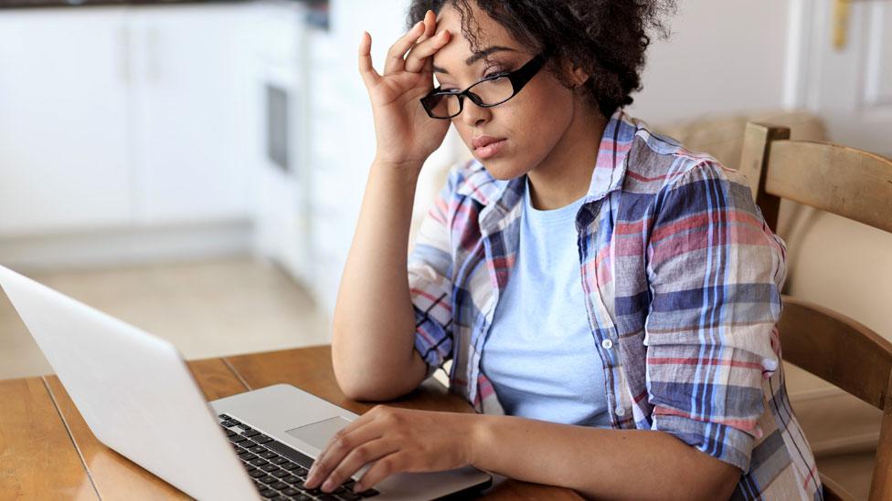 Woman using online banking