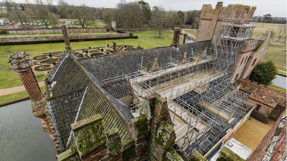 Oxburgh Hall with scaffolding