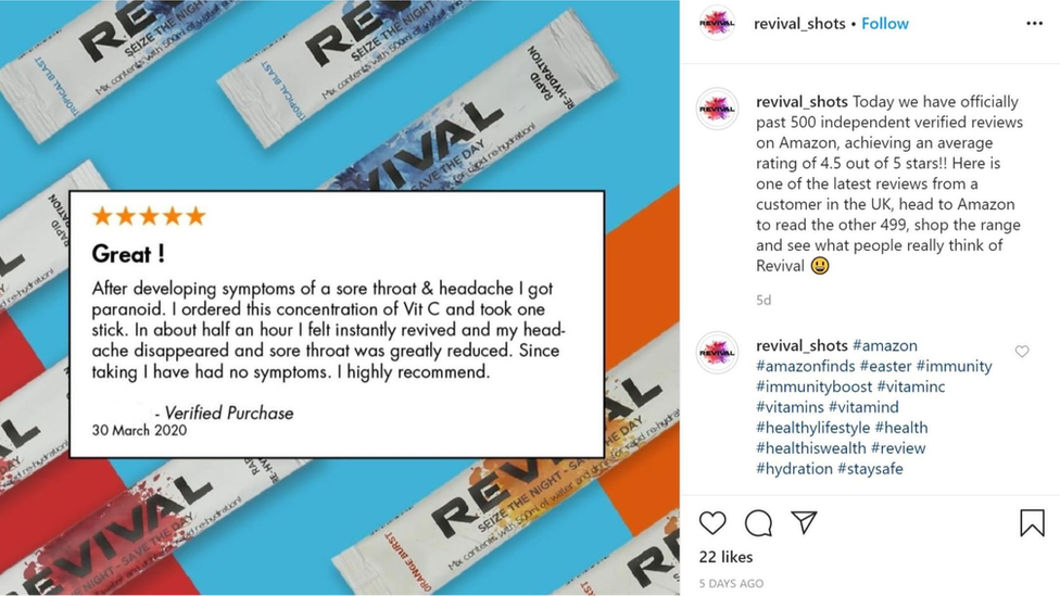 Revival Shots' banned Instagram advertisement