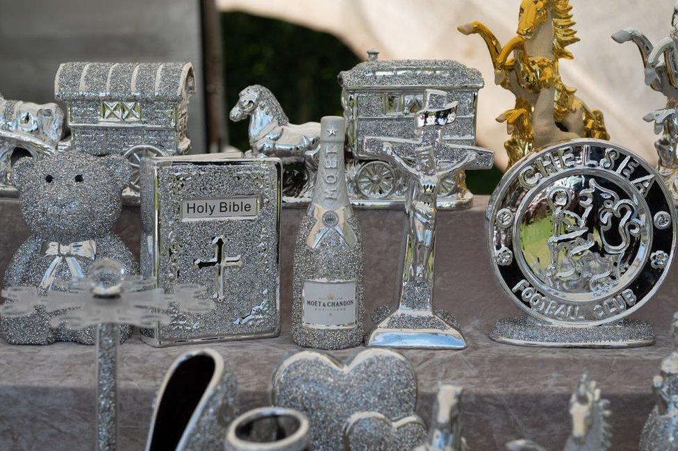 Items displayed for sale on stallholder's stand