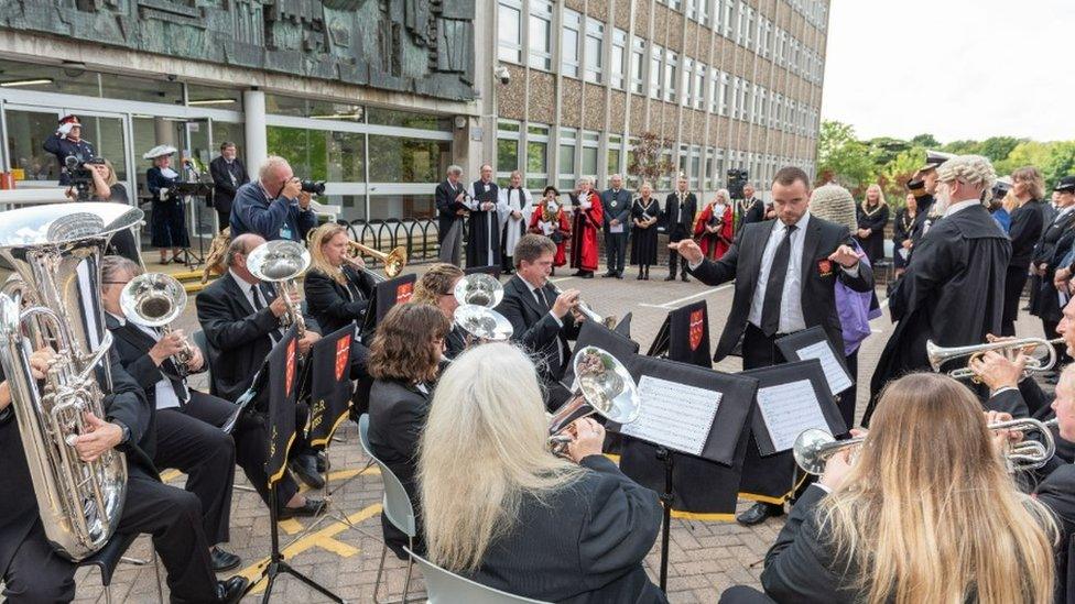 A band playing outdoors