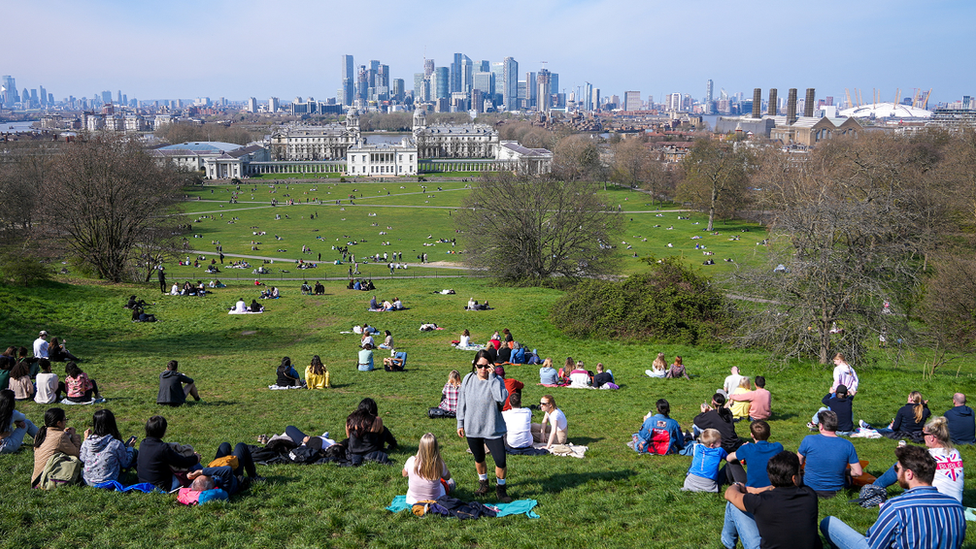 People enjoying the Easter Sunday sunshine in Greenwich Park