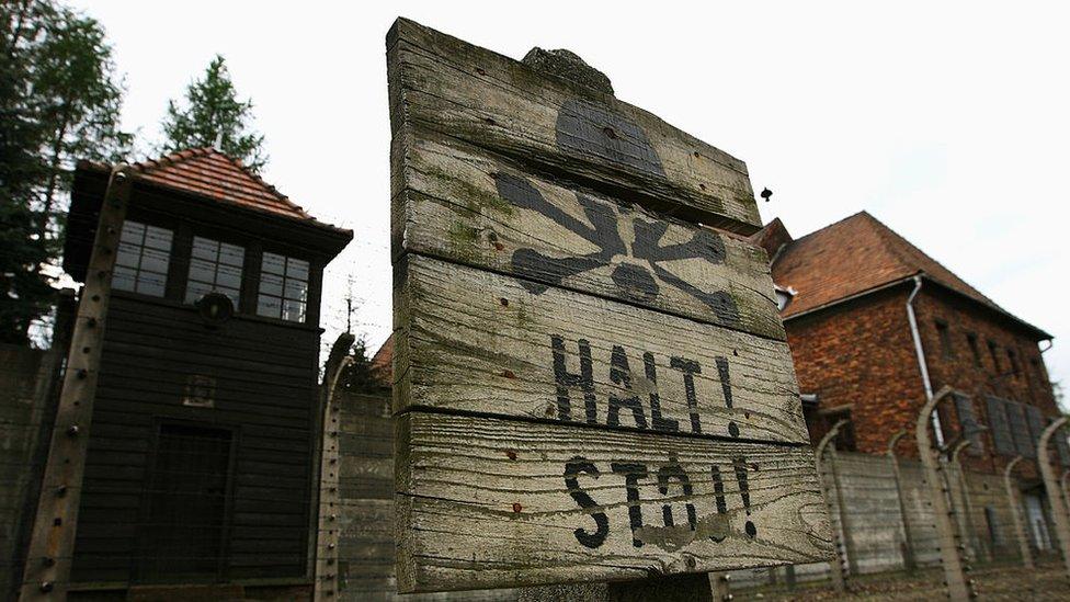 Sign outside Auschwitz-Birkenau concentration camp