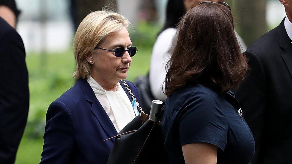 Democratic presidential candidate Hillary Clinton arrives at September 11 Commemoration Ceremony in New York, 11 September 2016