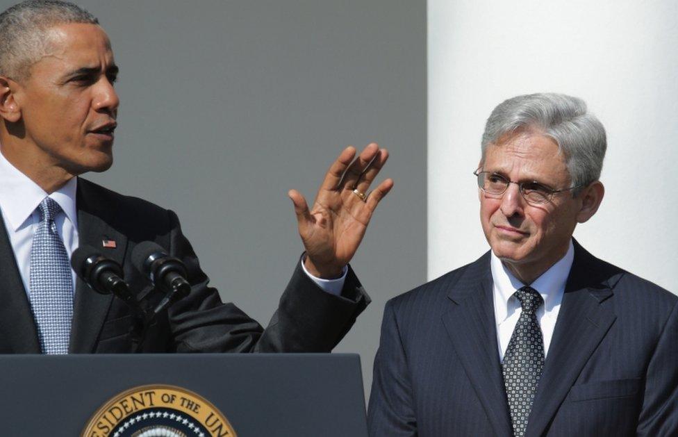 President Barack Obama (left) introduces Judge Merrick Garland as his nominee to replace the late Supreme Court Justice Antonin Scalia in the Rose Garden at the White House