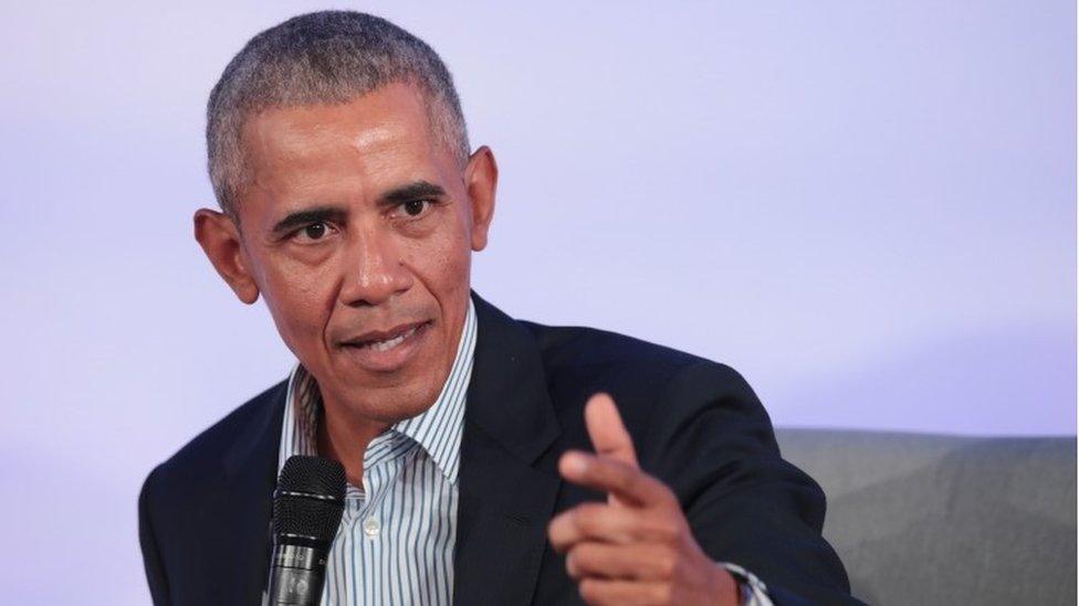 Former US President Barack Obama speaks to guests at the Obama Foundation Summit