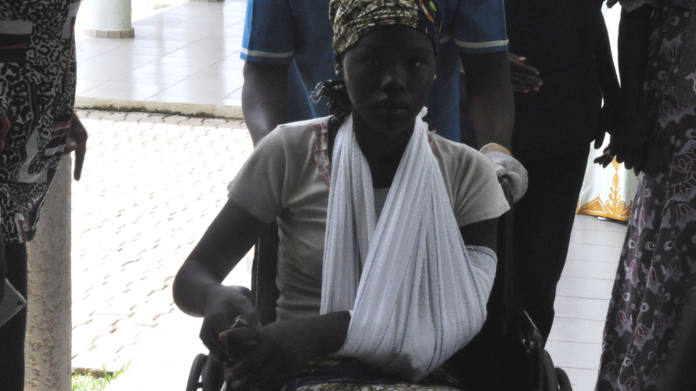 One of the released girls at a medical centre