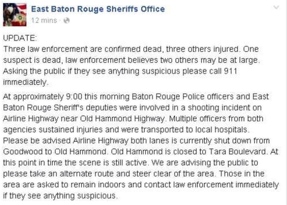 Baton Rouge police statement on shooting