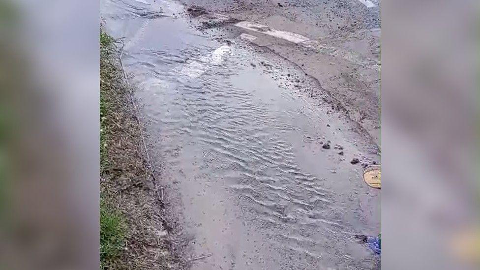 Burst water main in Newport, East Yorkshire 