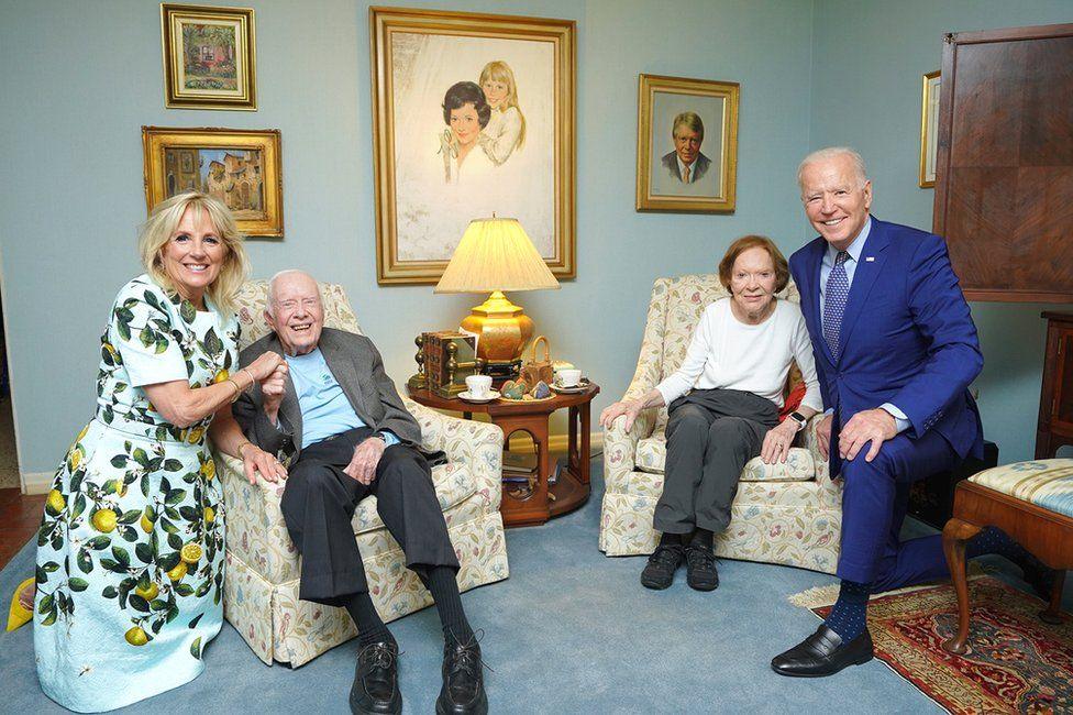 President Joe Biden and his wife Jill, visit the Carters in their home in in Georgia