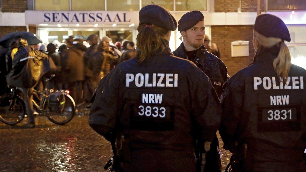 Police guard the venue ahead of Turkish Economy Minister Nihat Zeybekci's address at the Senats hotel in Cologne, Germany, 5 March 2017