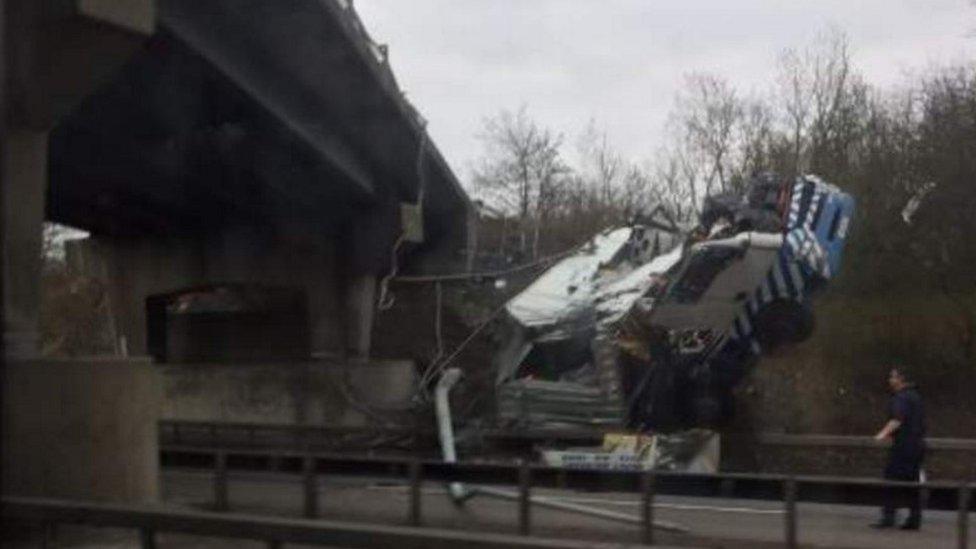 The crashed lorry