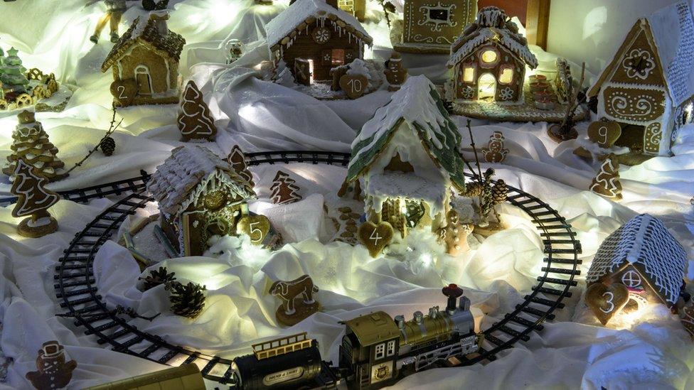 A gingerbread village made by local residents for Christmas is displayed in the culture house in Somoskoujfalu, Hungary, 23 December 2020 (issued 24 December 2020). The exhibition is open to the public until 31 January 2021.