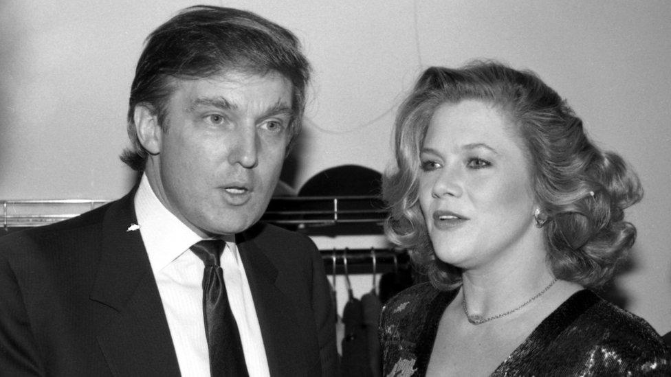 Businessman Donald Trump chats with actress Kathleen Turner at the D W Girffith Awards At Lincoln Center Library in February 1988