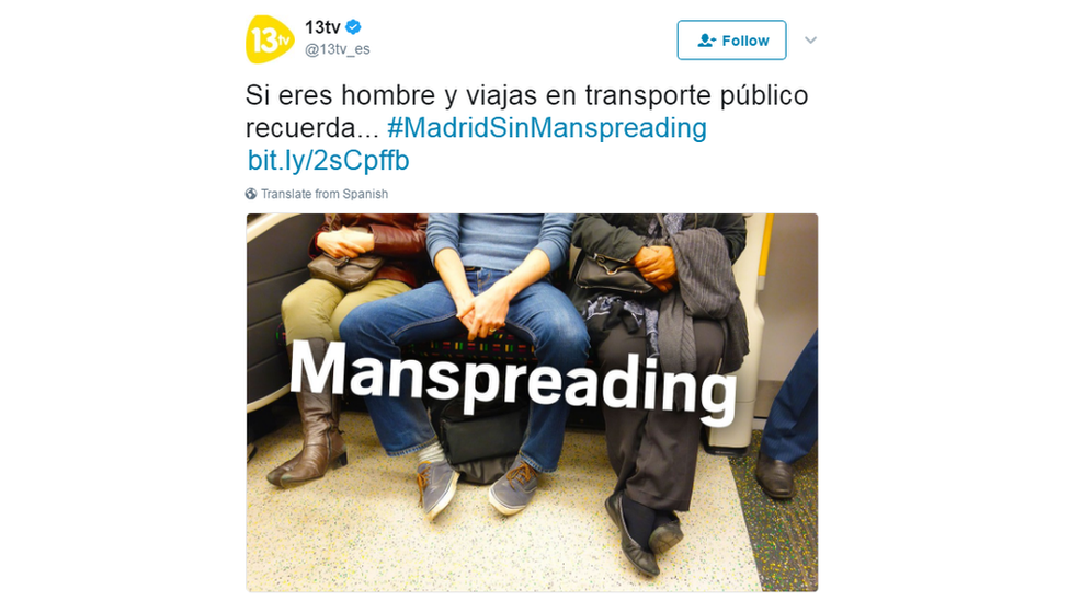 13tv tweet on manspreading