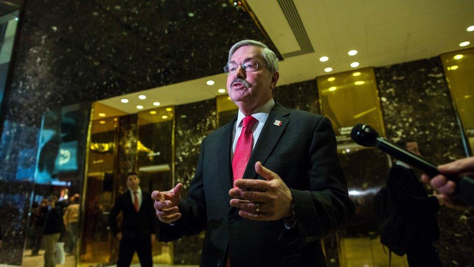 Iowa Governor Terry Branstad leaving Trump Tower on 6 December