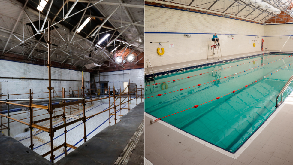 A side-by-side comparison of the work in the minor pool before and after work was completed