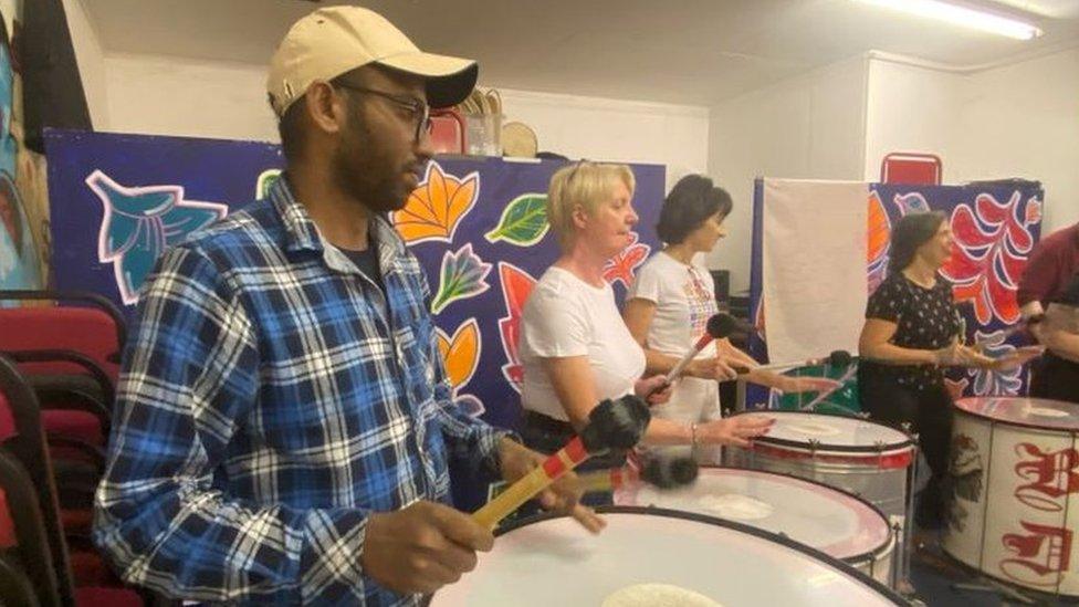 Dilli Padmanaban at the BeatnDrum Samba Band practice