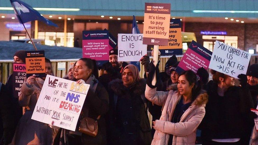 Nurses on picket line outside Aintree Hospital