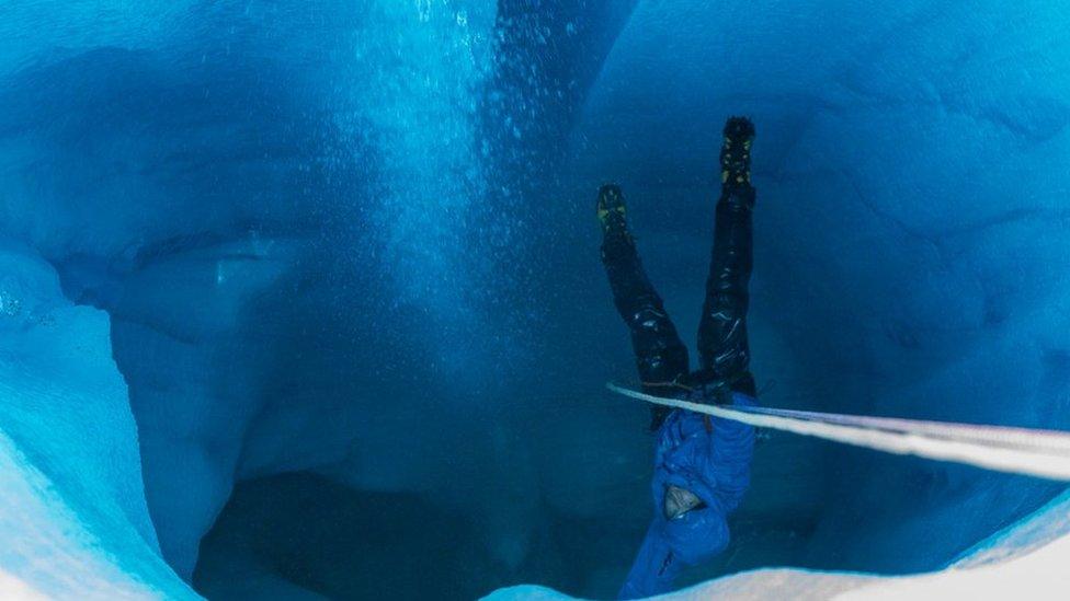 Descending into a glacier