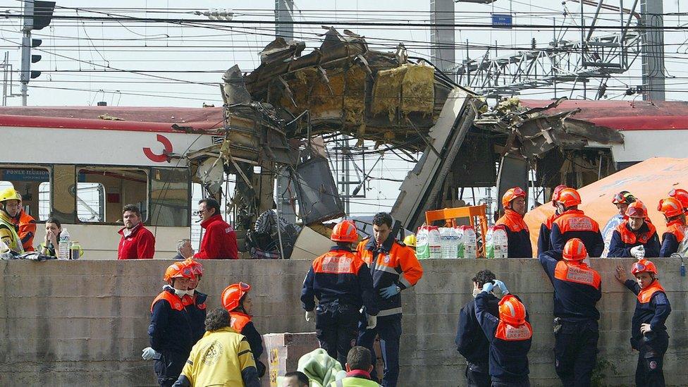 Madrid train bombings - wrecked train at Atocha