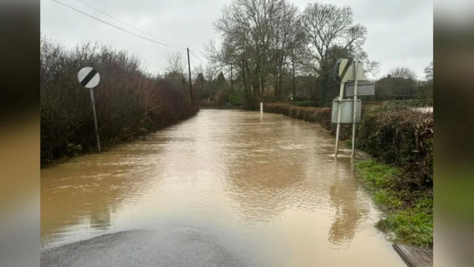 A flooded road in Somerset