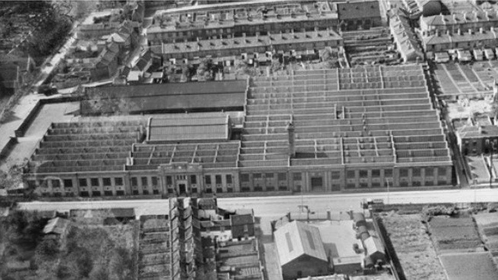 A black and white aerial shot of the original Pitman Press printing works in Bath