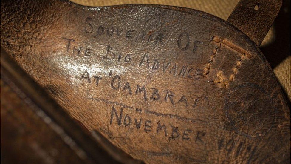 Inscription on leather holster of luger pistol