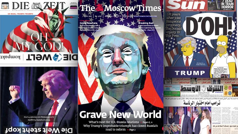 Composite of world newspaper front pages