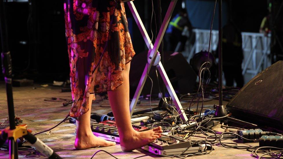 A performer's feet at Glastonbury