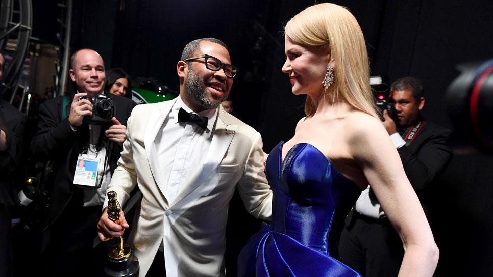 Jordan Peele backstage with Nicole Kidman