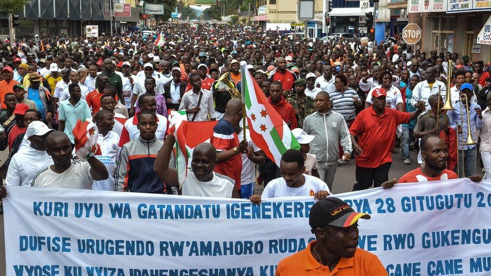 Burundians take to the streets to celebrate Burundi's withdrawal from the ICC in October 2017