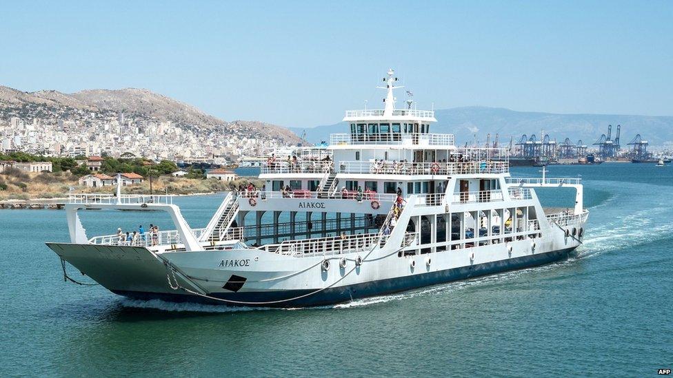 Greek ferry arriving at port of Salamina - file pic