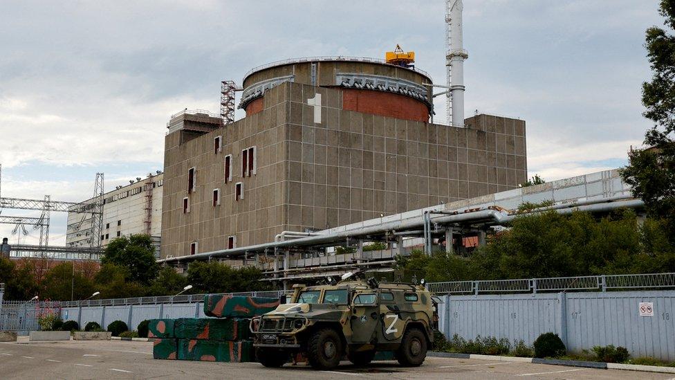 A Russian military vehicle outside the Zaporizhzhia plant, 1 September