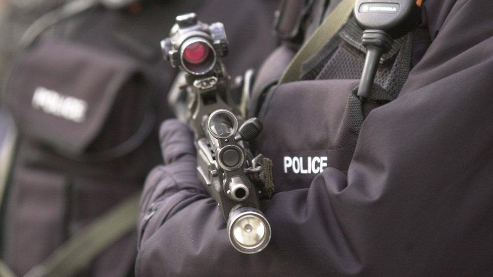 File image of an armed police officer holding a firearm