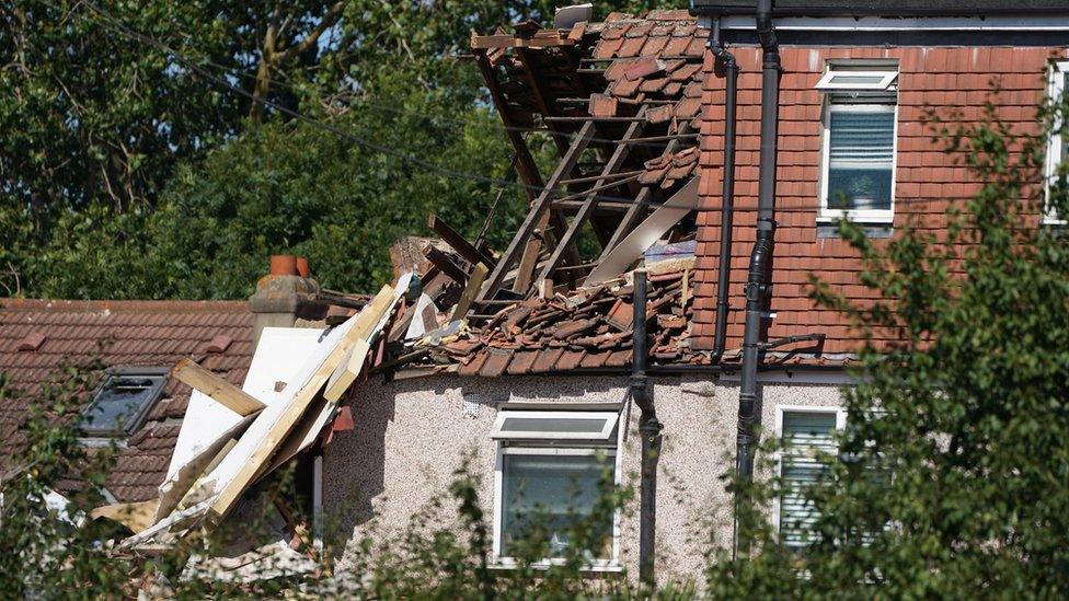 Partially collapsed house