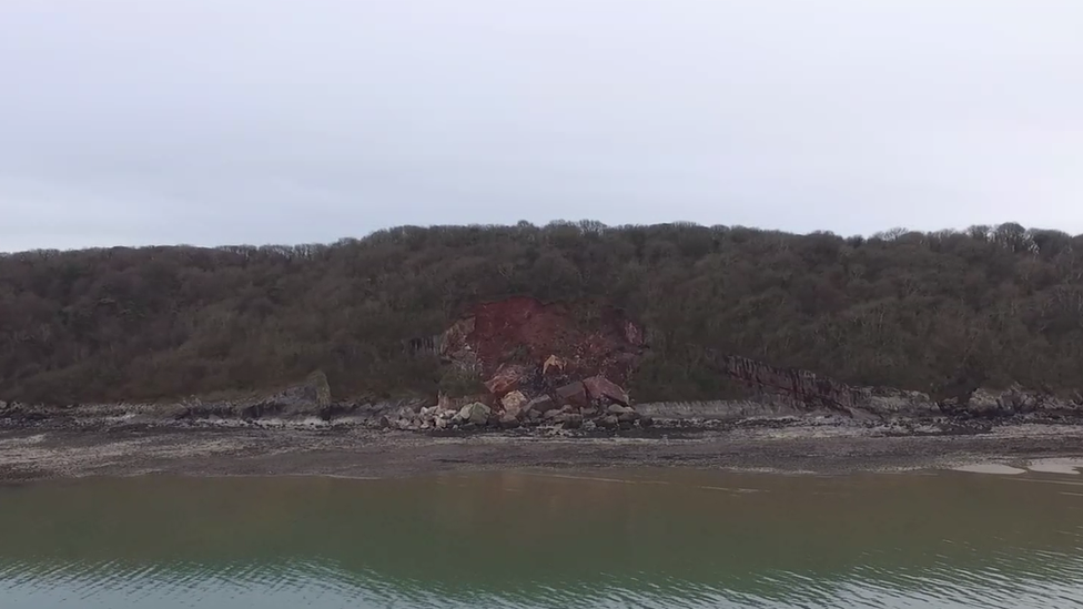 The rock fall at Oxwich Bay