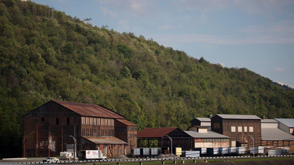 Factories are seen, September 8, 2016, in Johnstown, Pennsylvania. The White House race could be decided in the Rust Belt -- a vast, decaying former industrial powerhouse in the US Midwest and Northeast where Hillary Clinton and Donald Trump are battling for the support of working class white voters. Johnstown, a former steel capital tucked away in a valley, is symbolic of the discontent that exists among the working class towards the Democratic Party.