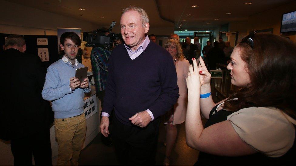 Sinn Féin's Martin McGuinness arrives at the count centre in Foyle