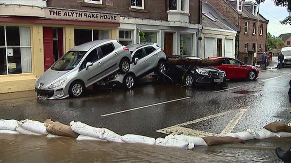 The flooding in the Perthshire town of Alyth left cars badly damaged