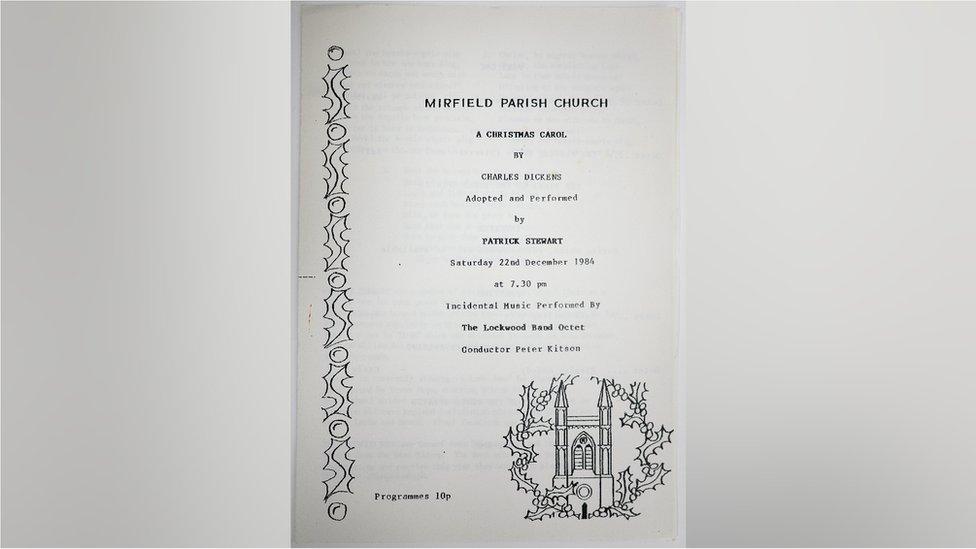 The programme of Patrick Stewart's one-person adaptation of A Christmas Carol at Mirfield Parish Church