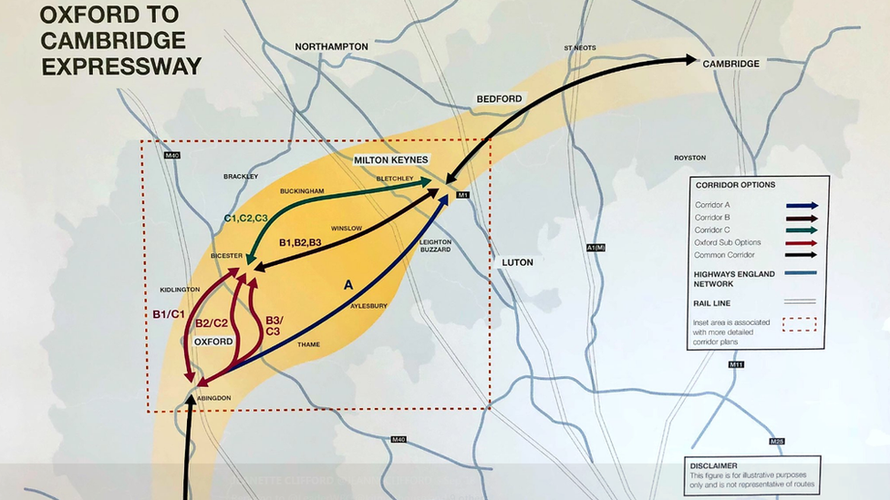 Oxford to Cambridge Expressway route options