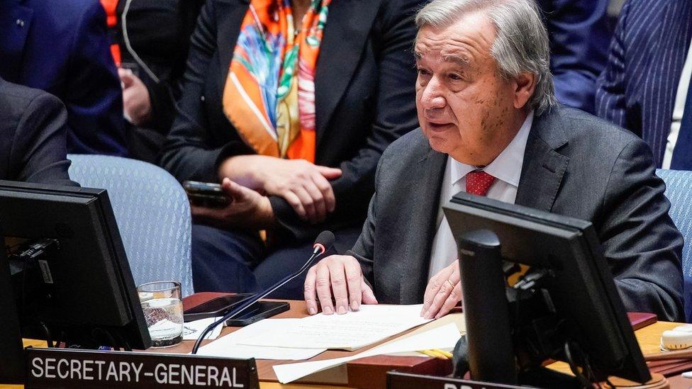 UN Secretary General António Guterres addresses the Security Council in New York (24 October 2023)