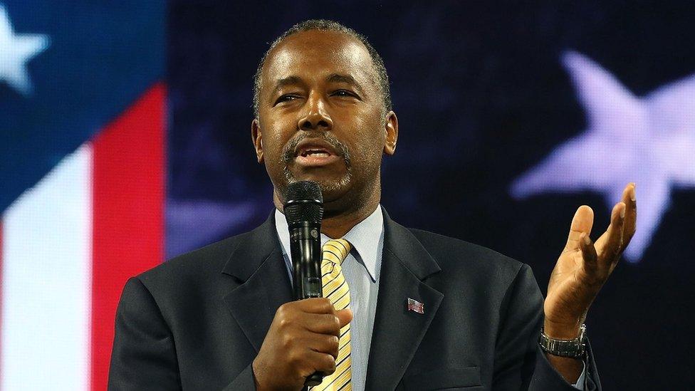 Ben Carson speaks at Liberty University in Virginia.