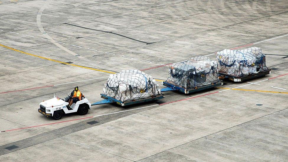 Cargo being moved at an airport